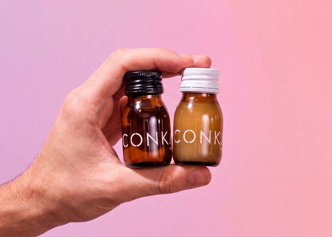 CONKA Flow and Clear shots held in hand